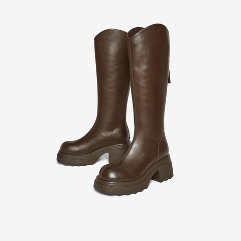 百思图2025冬季新款商场同款骑士靴时尚潮流粗跟女长靴F2181DG5