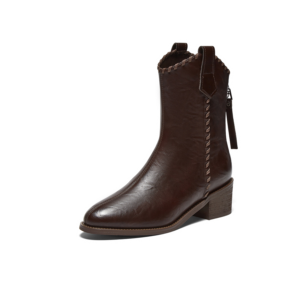 百思图2025冬季新款商场同款时装靴时尚潮流粗跟女中靴F3013DZ5