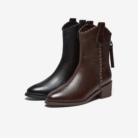 百思图2025冬季新款商场同款时装靴时尚潮流粗跟女中靴F3013DZ5