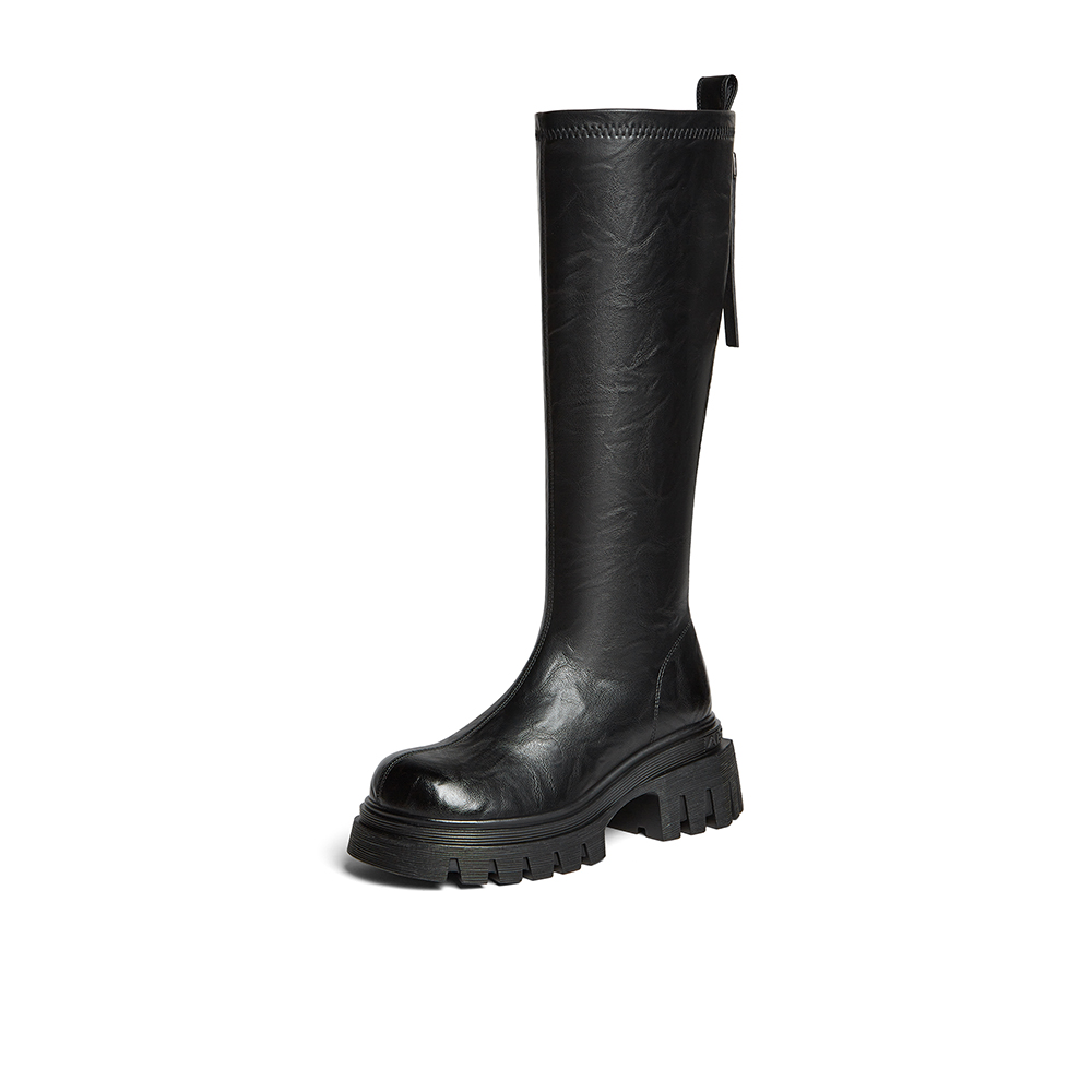 百思图2025冬季新款商场同款骑士靴时尚潮流粗跟女长靴F6013DG5