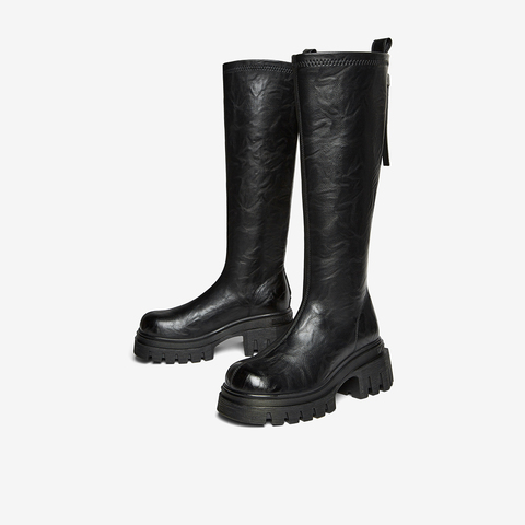 百思图2025冬季新款商场同款骑士靴时尚潮流粗跟女长靴F6013DG5