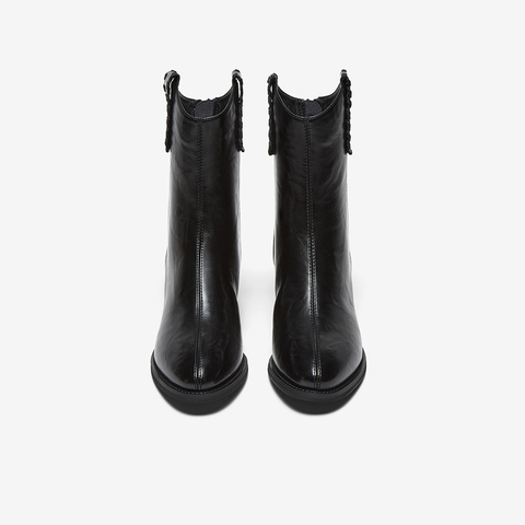 百思图2025冬季新款时装靴时尚简约潮流通勤粗跟女中靴F3011DZ5