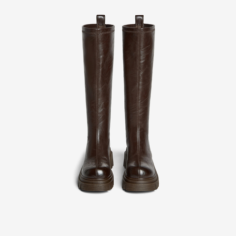 百思图2025冬季新款商场同款骑士靴时尚潮流粗跟女长靴F6013DG5