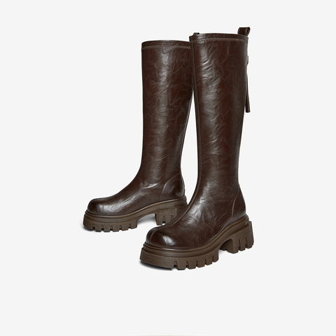 百思图2025冬季新款商场同款骑士靴时尚潮流粗跟女长靴F6013DG5