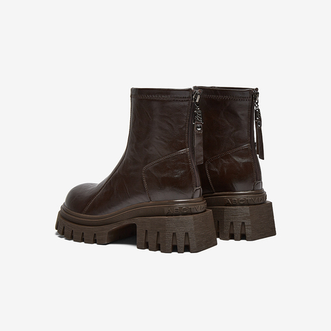 百思图2025冬季新款商场同款时装靴时尚潮流粗跟女短靴F6012DD5