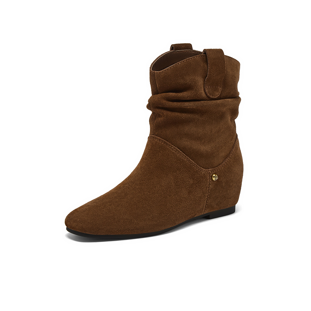 百思图2025冬季新款堆堆靴时装靴时尚潮流通勤女短靴C7022DZ5