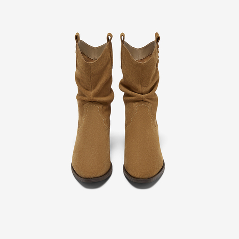 百思图2025冬季新款西部靴时尚复古潮流粗跟尖头女中靴BP107DZ5