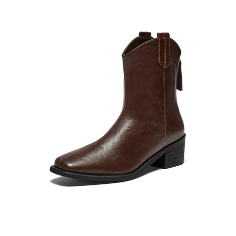 百思图2025冬季新款商场同款时装靴时尚通勤粗跟女短靴B7206DZ5