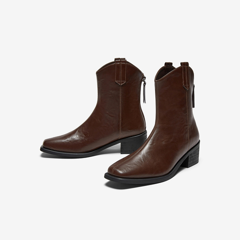 百思图2025冬季新款商场同款时装靴时尚通勤粗跟女短靴B7206DZ5