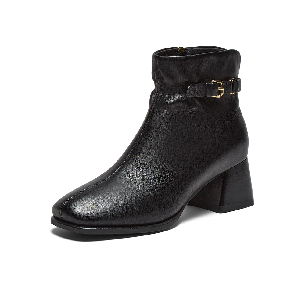 百思图2025冬季新款商场同款时装靴时尚简约通勤女短靴K5618DD5