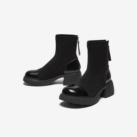 百思图2025冬季新款商场同款时装靴时尚通勤粗跟女中靴O3982DZ5