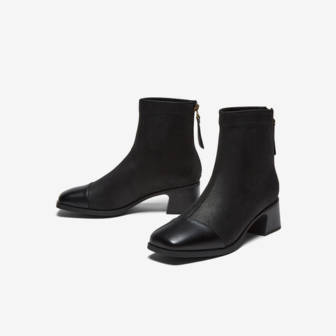 百思图2025冬季新款商场同款时装靴时尚简约方头女短靴O3957DD5