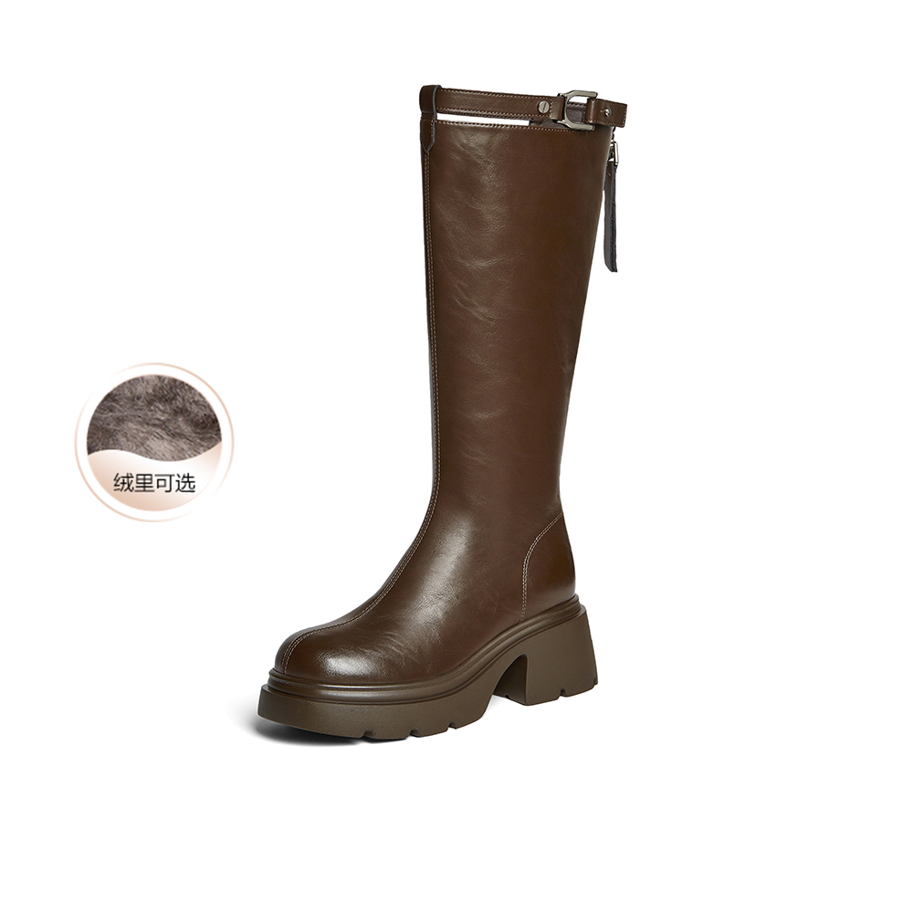 百思图2025冬季新款商场同款骑士靴时尚街头潮流女长靴F1711DG5