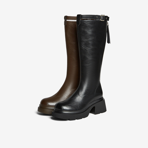 百思图2025冬季新款商场同款骑士靴时尚街头潮流女长靴F1711DG5