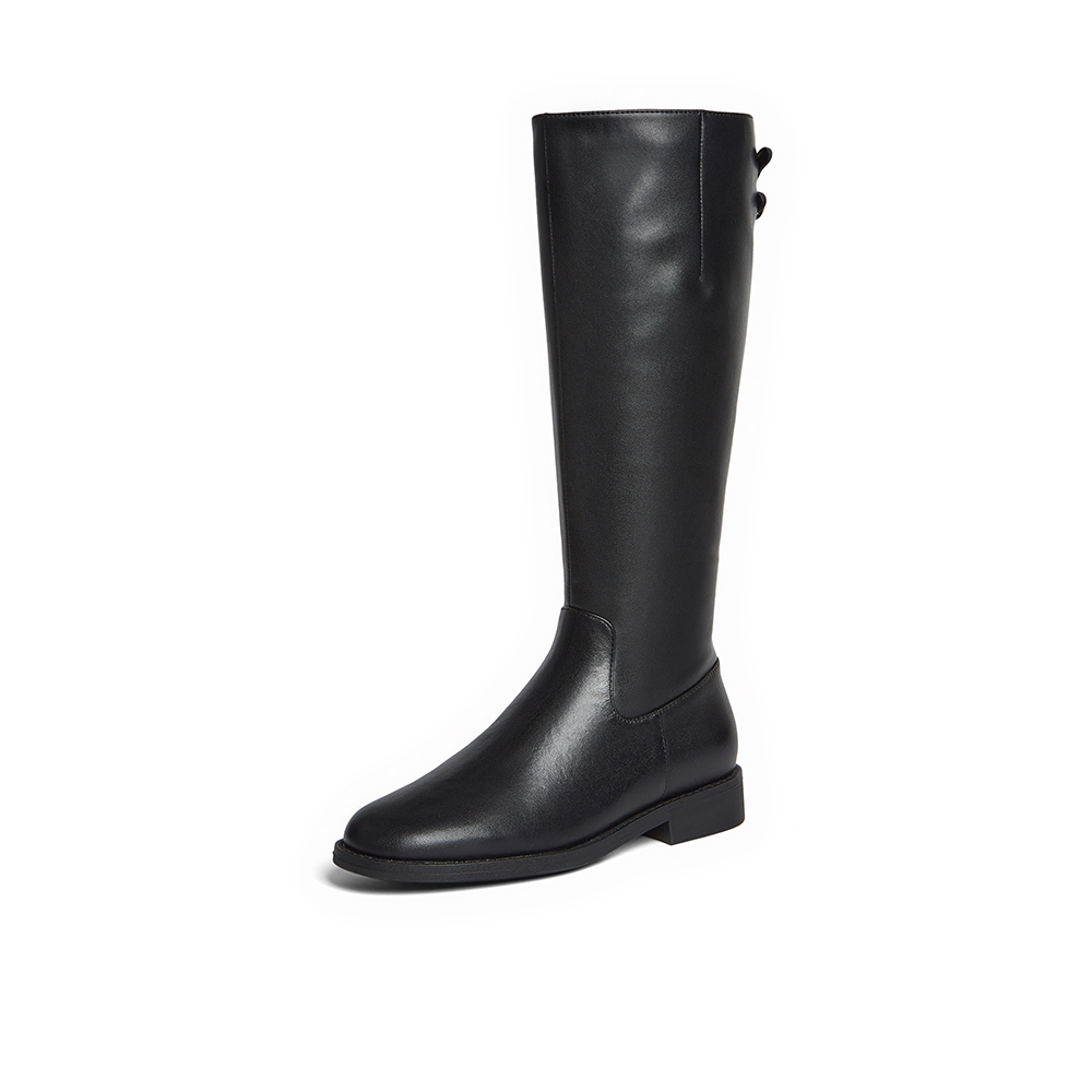 百思图2025冬季新款骑士靴时尚潮流街头粗跟女长靴AX211DG5