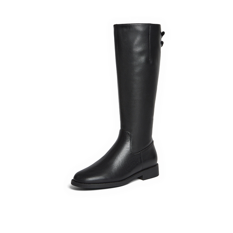 百思图2025冬季新款骑士靴时尚潮流街头粗跟女长靴AX211DG5