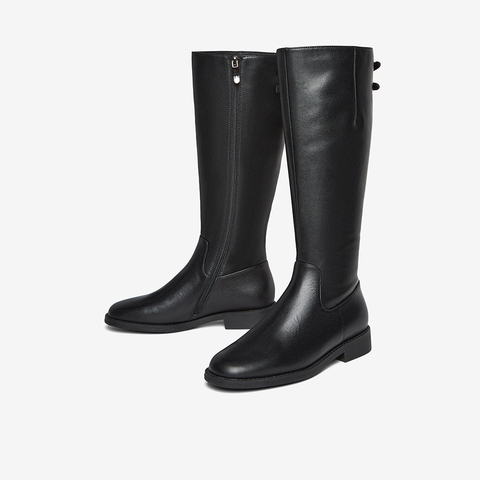 百思图2025冬季新款骑士靴时尚潮流街头粗跟女长靴AX211DG5