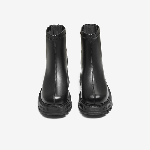 百思图2025冬季新款时装靴简约通勤粗跟女短靴BV316DD5