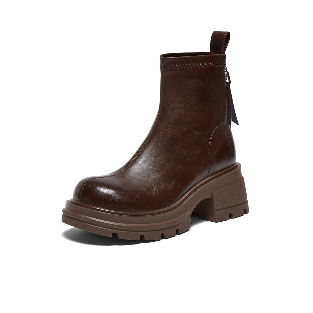 百思图2025冬季新款商场同款时装靴时尚通勤粗跟女短靴F2061DD5