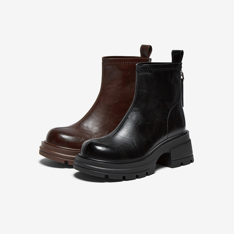 百思图2025冬季新款商场同款时装靴时尚通勤粗跟女短靴F2061DD5