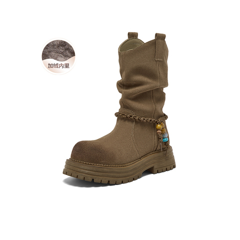 百思图2025冬季新款商场同款时装靴靴时尚堆堆靴女中靴W0712DZ5