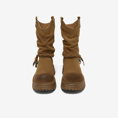 百思图2025冬季新款商场同款时装靴靴时尚堆堆靴女中靴W0712DZ5