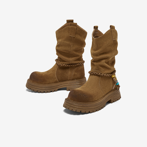 百思图2025冬季新款商场同款时装靴靴时尚堆堆靴女中靴W0712DZ5