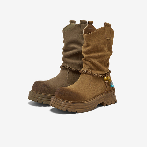 百思图2025冬季新款商场同款时装靴靴时尚堆堆靴女中靴W0712DZ5