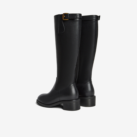 百思图2025冬季新款骑士靴时尚简约潮流通勤女长靴AX891DG5