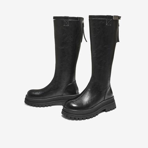 百思图2025冬季新款骑士靴时尚简约通勤女长靴BV012DG5