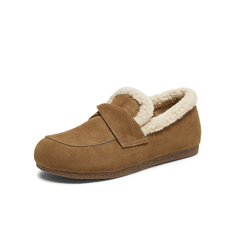 百思图2025冬季新款乐福鞋时尚休闲加绒保暖女单鞋D3509DM5