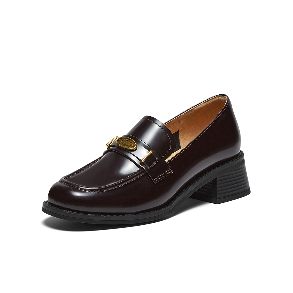 百思图2025秋季新款乐福鞋时尚复古学院风粗跟女单鞋C5851CA5