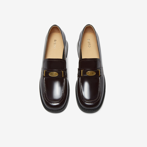 百思图2025秋季新款乐福鞋时尚复古学院风粗跟女单鞋C5851CA5