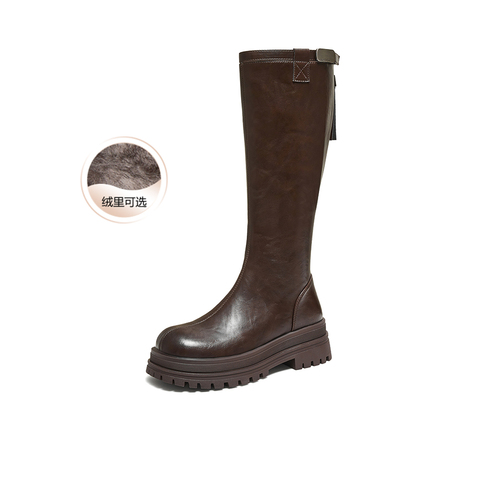 百思图2025冬季新款骑士靴时尚简约通勤女长靴BV012DG5
