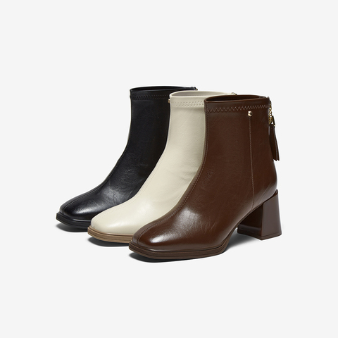 百思图2025冬季新款商场同款时装靴简约通勤粗跟女短靴F2091DD5