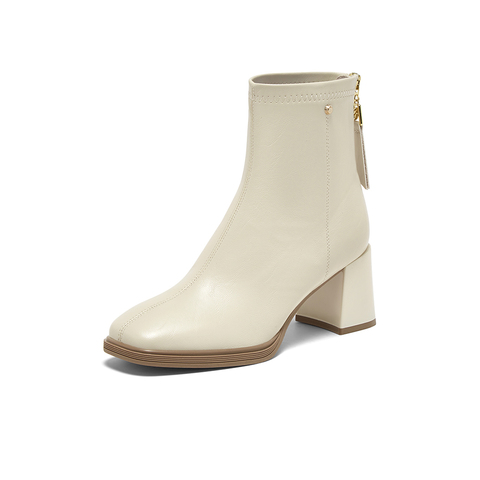 百思图2025冬季新款商场同款时装靴简约通勤粗跟女短靴F2091DD5