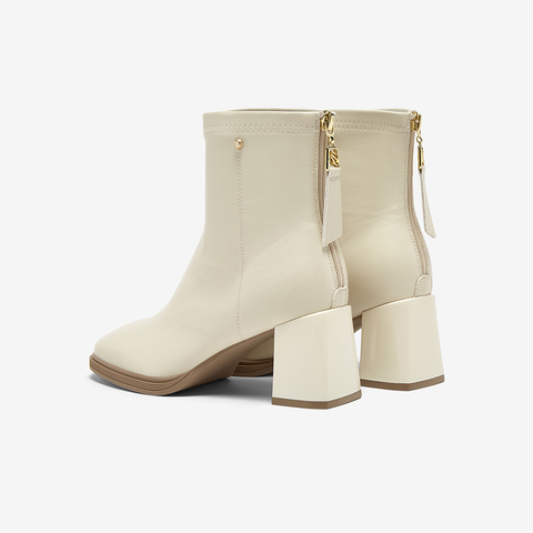 百思图2025冬季新款商场同款时装靴简约通勤粗跟女短靴F2091DD5