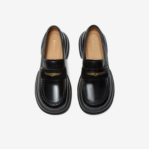 百思图2025秋季新款乐福鞋时尚复古学院风厚底女单鞋VZF17CA5