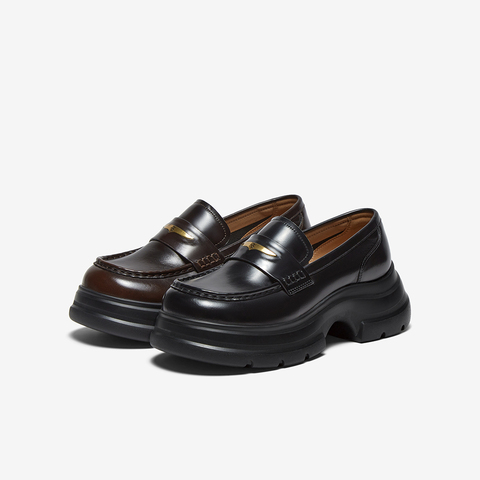 百思图2025秋季新款乐福鞋时尚复古学院风厚底女单鞋VZF17CA5