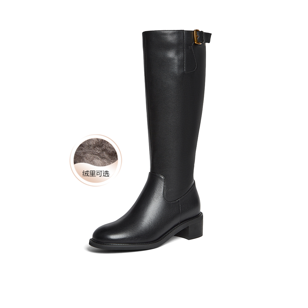 百思图2025冬季新款骑士靴时尚简约潮流通勤女长靴AX891DG5