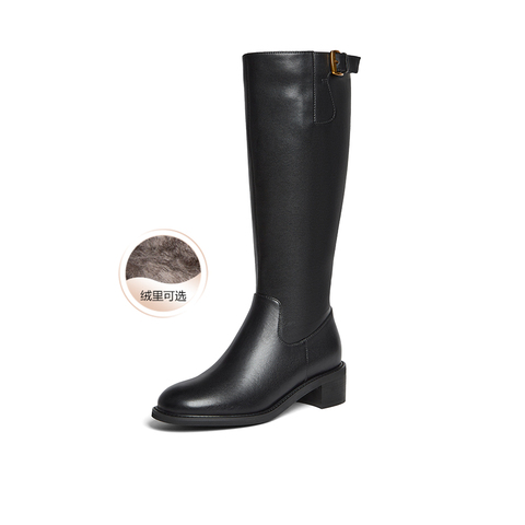 百思图2025冬季新款骑士靴时尚简约潮流通勤女长靴AX891DG5