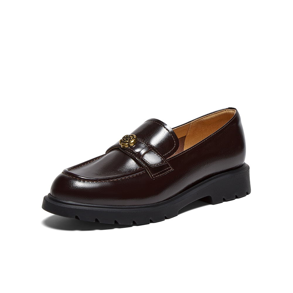 百思图2025秋季新款乐福鞋时尚潮流复古学院风女单鞋C5871CA5