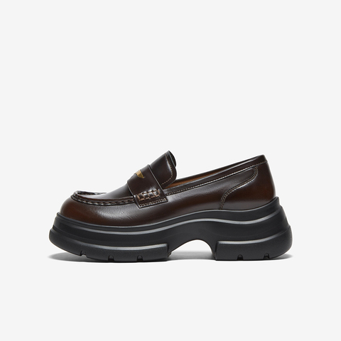 百思图2025秋季新款乐福鞋时尚复古学院风厚底女单鞋VZF17CA5