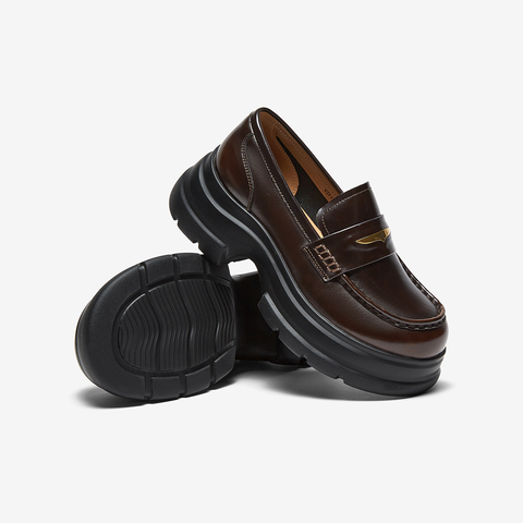 百思图2025秋季新款乐福鞋时尚复古学院风厚底女单鞋VZF17CA5