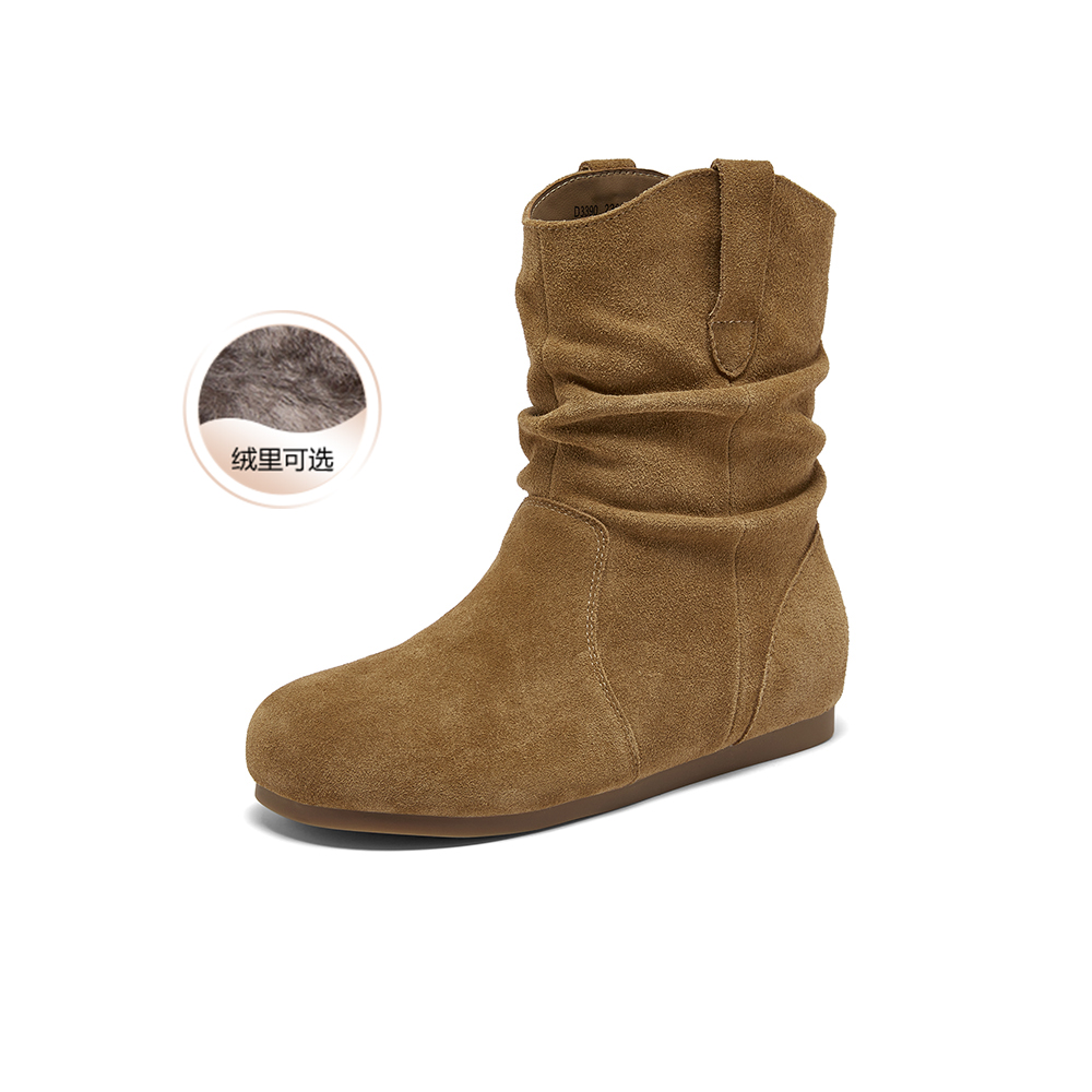 百思图2025冬季新款商场同款西部靴时尚简约女中靴D3390DZ5