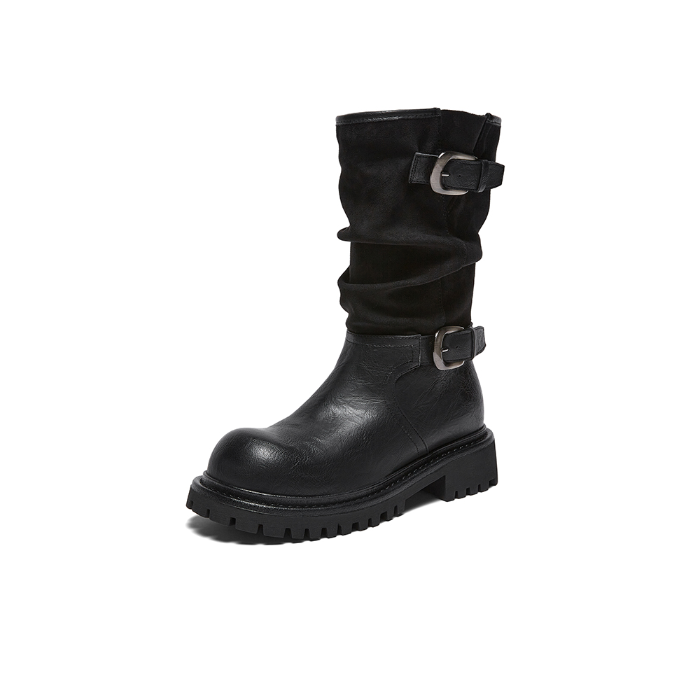 百思图2025冬季新款西部靴时尚复古潮流粗跟女中靴BP996DZ5