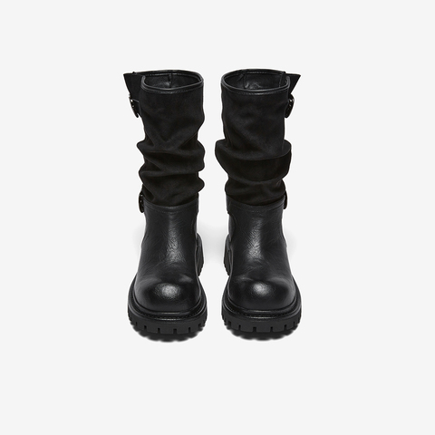 百思图2025冬季新款西部靴时尚复古潮流粗跟女中靴BP996DZ5