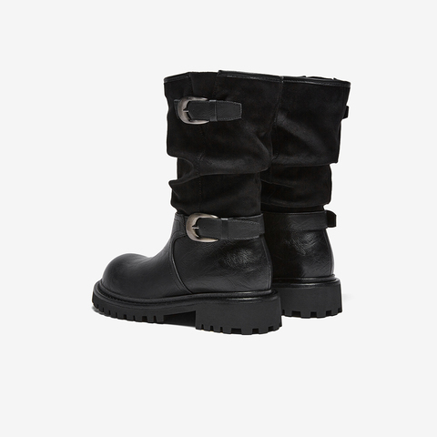 百思图2025冬季新款西部靴时尚复古潮流粗跟女中靴BP996DZ5