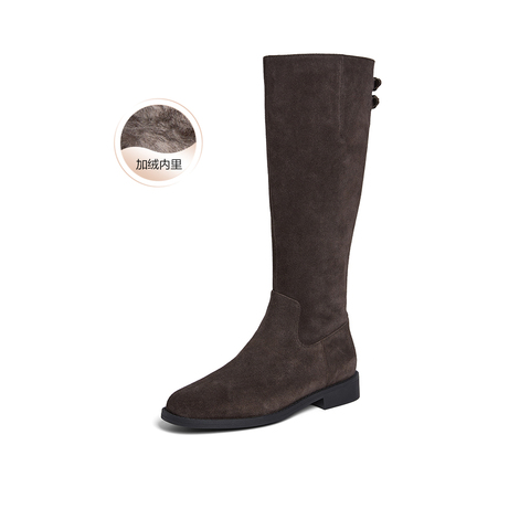 百思图2025冬季新款骑士靴时尚潮流街头粗跟女长靴AX211DG5