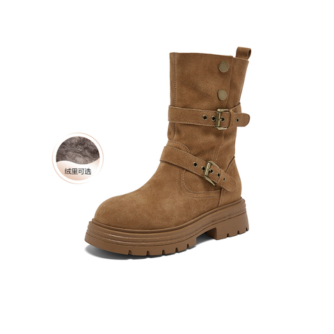 百思图2025冬季新款商场同款西部靴时尚复古厚底女中靴BP338DZ5